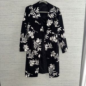 Vintage Black White Floral Trench Coat Size 10 Lightweight Stunning